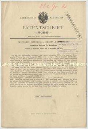 Patentschrift einer verstellbaren Windrose für Windmühlen, Patent-Nr. 23095