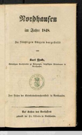 Nordhausen im Jahre 1848 : In flüchtigen Skizzen dargestellt