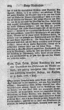 Anweisung, wie man eine Baumschule von Obstbäumen im Großen anlegen und gehörig unterhalten solle. 3.verm.Aufl.