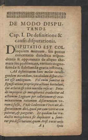 Cap. I. De definitione & causis disputationis.