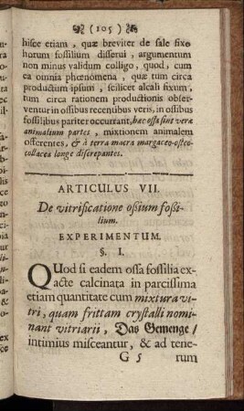 Articulus VII. De vitrisicatione oßium foßilium.