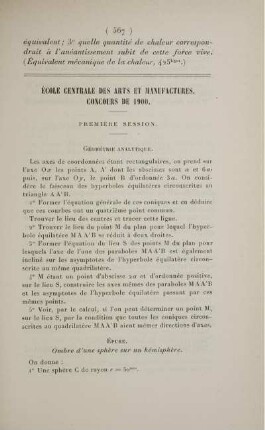 École Centrale des Arts et Manufactures. Concours de 1900. Première session.