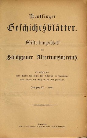 Reutlinger Geschichtsblätter. 4. 1893