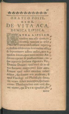 Oratio Posterior. De Vita Academica Lipsica.