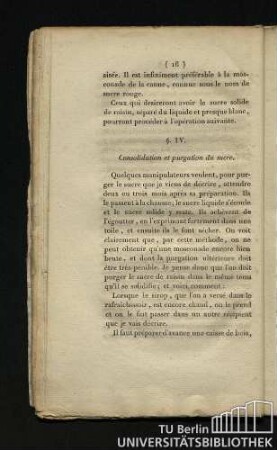 § IV. Consolidation et purgation du sucre