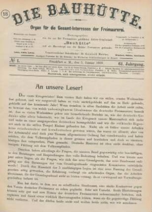 No 1. Frankfurt a. M., den 5. Januar 1918. 61. Jahrgang.