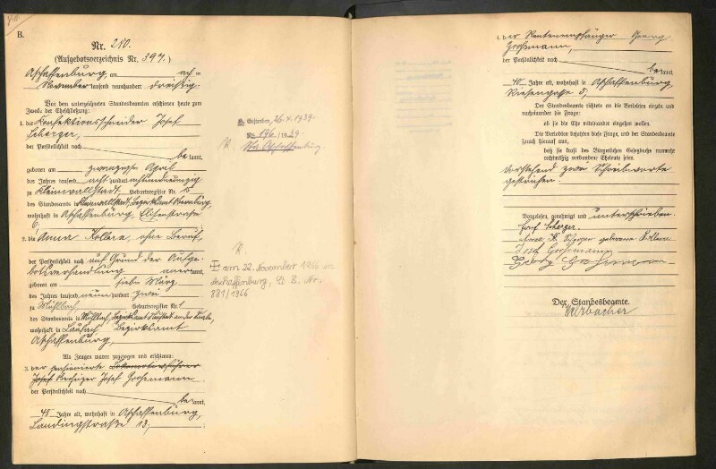 Standesamtsbuch der Stadt Aschaffenburg: Eheschließungen 252/1930 - 130/1931