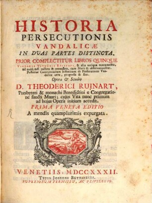 Historia Persecutionis Vandalicae : In Duas Partes Distincta ...