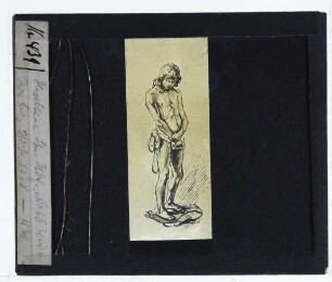 Rembrandt (Umkreis), Stehender halbnackter Knabe (Zeichnung HdG. 1028) (unbek. Slg.)