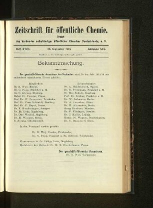 Heft XVIII. 30. September 1913. Jahrgang XIX.