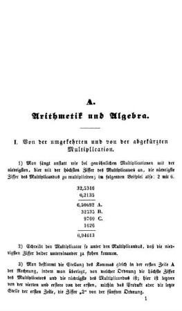 Erste Abtheilung. A. Arithmetik und Algebra.