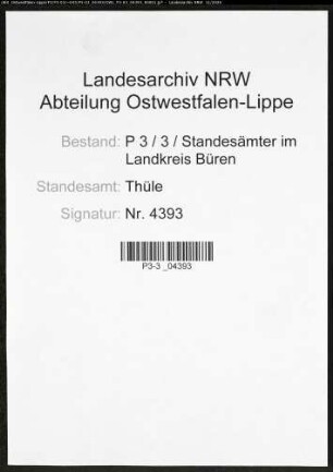 Sterberegister Standesamt Thüle