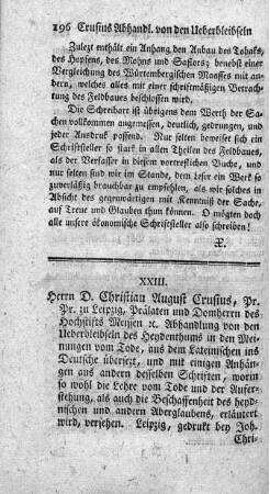 XXIII. Abhandlung von den Ueberbleibseln des Heydenthums in den Meinungen vom Tode.