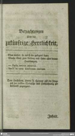 Betrachtungen über die zukünftige Herrlichkeit
