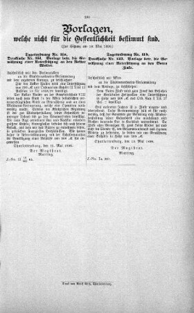 Vorlagen welche nicht für die Oeffentlichkeit bestimmt sind., 18. Mai 1898