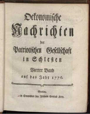 4: Oekonomische Nachrichten der Patriotischen Gesellschaft in Schlesien