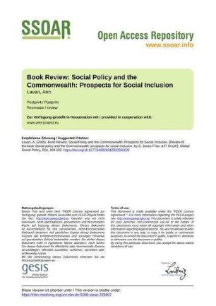 Book Review: Social Policy and the Commonwealth: Prospects for Social Inclusion