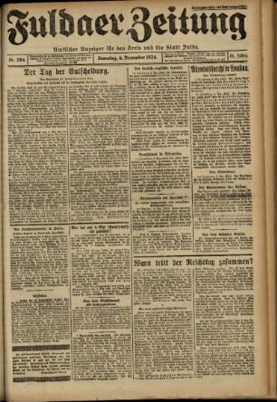 Erste Ausgabe vom Samstag, den 06. Dezember 1924.
