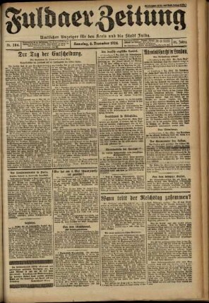 Erste Ausgabe vom Samstag, den 06. Dezember 1924.
