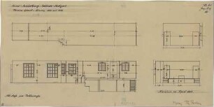 Fischer, Theodor; Stuttgart; Kunstausstellungsgebäude - Vereinssaalräume 100 mit 103 (Grundriss, Teilansicht, Schnitte)