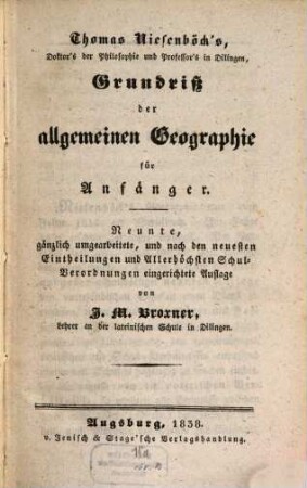 Thomas Niesenböck's Grundriß der allgemeinen Geographie : für Anfänger