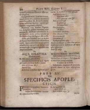Pars XIV. De Specificis Apoplecticis.