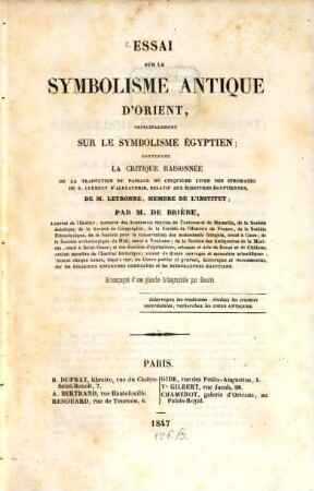 Essai sur le symbolisme antique d'Orient, principalement sur le symbolisme Egyptien