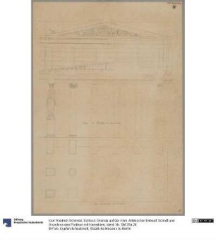 Schloss Orianda auf der Krim. Antikischer Entwurf. Schnitt und Grundriss des Portikus mit Karyatiden