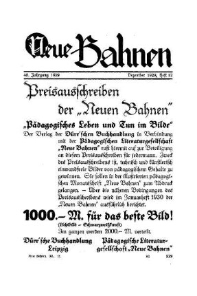 Preisausschreiben der "Neuen Bahnen"