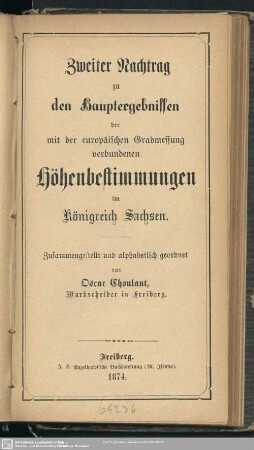 Nachtr. 2: Die Hauptergebnisse der mit der europäischen Gradmessung verbundenen Höhenbestimmungen im Königreich Sachsen