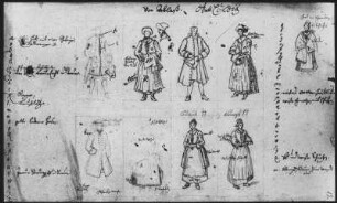 Kleidertrachten des Amtes Colditz : Kleidertrachten des Amtes Colditz. Zeichnung (1701/1750)