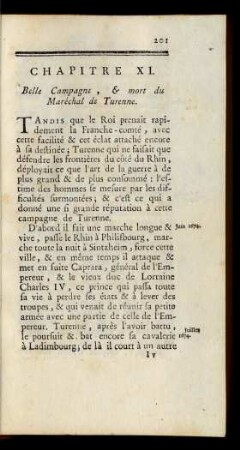 Chapitre XI. Belle Campagne, & mort du Maréchal de Turenne