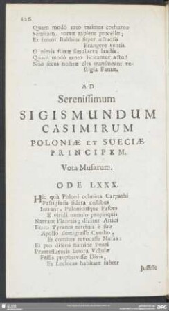 Ad Serenissimum Sigismundum Casimirum Poloniae Et Sueciae Principem. Vota Musarum. Ode LXXX.