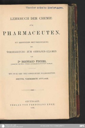 Lehrbuch der Chemie für Pharmaceuten : mit besonderer Berücksichtigung der Vorbereitung zum Gehilfen-Examen ; mit 103 Holzschnitten
