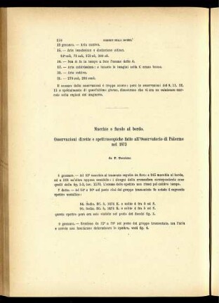 Macchie e facole al bordo. osservazioni dirette e spettroscopiche fatte all'Osservatorio di Palermo nel 1873