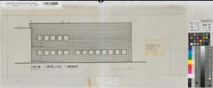 Soest (Soest) Staatliche Ingenieurschule für Maschinenwesen Maschinenhalle - Ansicht 1971 1 : 100 30 x 80 Zeichnung Staatshochbauamt Soest