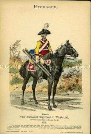 Uniformdarstellung, Gemeiner des Kürassier-Regiments K 2, Königreich Preußen, 1775.