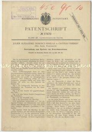 Patentschrift einer Vorrichtung zum Speisen von Dreschmaschinen, Patent-Nr. 17472
