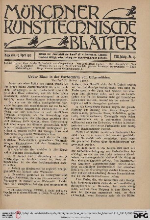 8: Ueber Risse in der Farbschicht von Oelgemälden