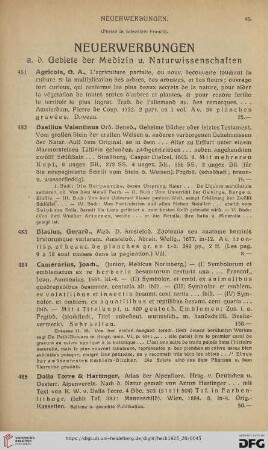 Neuerwerbungen a. d. Gebiete der Medizin u. Naturwissenschaften (Nr. 481-497)