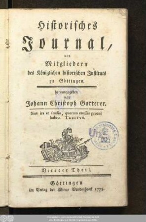 4.1775: Historisches Journal von Mitgliedern des Königlichen Historischen Instituts zu Göttingen