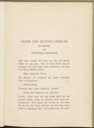 Vater und Mutter Gensler Bildnisse von Günther Gensler