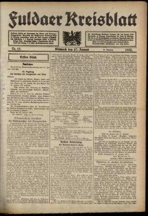 Erste Ausgabe vom Mittwoch, den 27. Januar 1915.