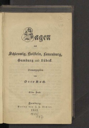 Bd. 1: Sagen aus Schleswig, Holstein, Lauenburg, Hamburg und Lübeck