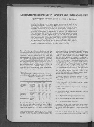 Tabelle 1: Die Entwicklung des Bruttoinlandsprodukts in Hamburg und im Bundesgebiet in jeweiligen und konstanten Preisen - Meßzahlen 1969 bis 1972