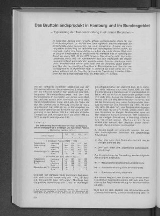 Tabelle 1: Die Entwicklung des Bruttoinlandsprodukts in Hamburg und im Bundesgebiet in jeweiligen und konstanten Preisen - Meßzahlen 1969 bis 1972