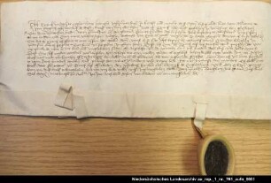 Tyarck Wydgena in Engerhafe versöhnt sich mit der Kommende Abbingwehr = OUB II, Nr. 1292, S. 329 Anhängendes Siegel 1 verloren, 2 beschädigt erhalten