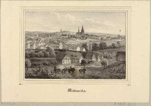 Stadtansicht von Mittweida in Mittelsachsen, Blick von Norden, aus der Zeitschrift Saxonia 1837