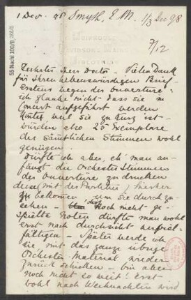 Brief an B. Schott's Söhne : 01.12.1898