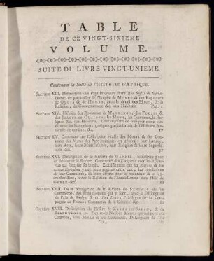 Table de ce Vingt-Sixieme Volume.